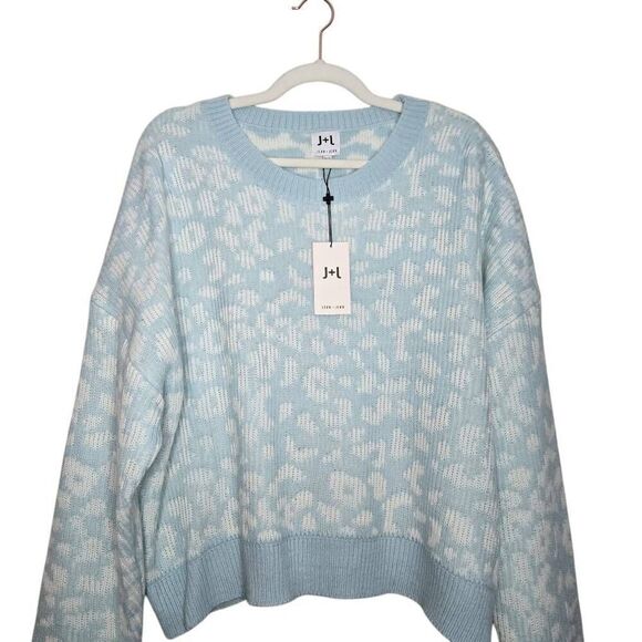 John + Jenn Blue Leopard Print Knit Sweater Women’s Size XL Soft Cozy Pullover - Picture 3 of 7